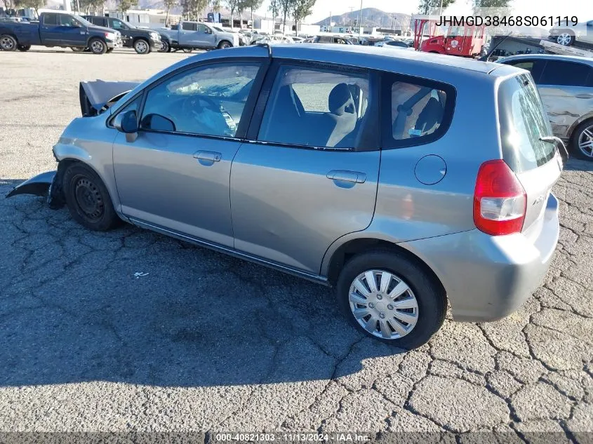 2008 Honda Fit VIN: JHMGD38468S061119 Lot: 40821303