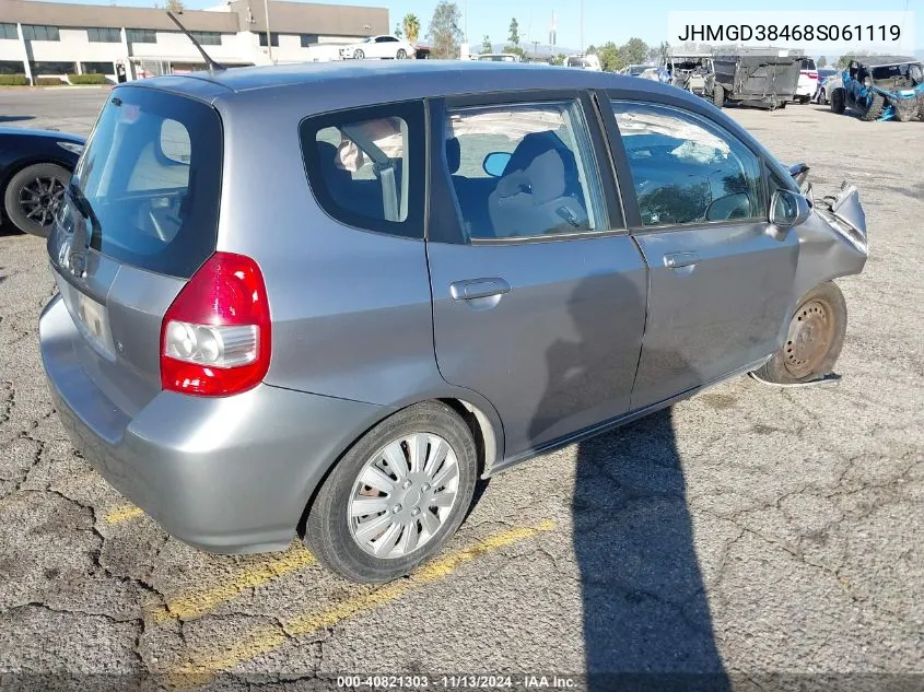 2008 Honda Fit VIN: JHMGD38468S061119 Lot: 40821303