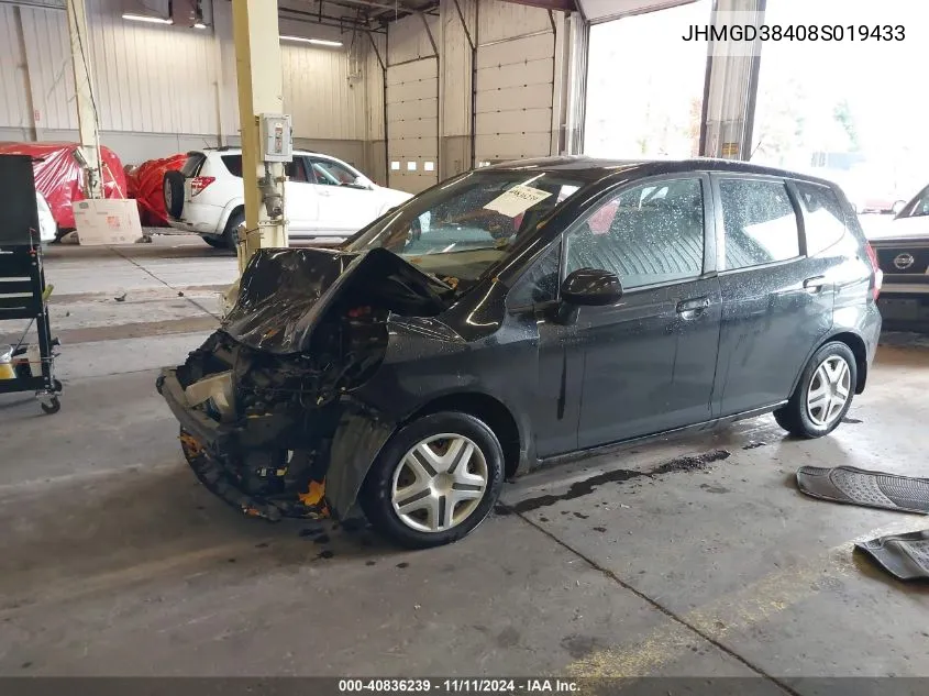 2008 Honda Fit VIN: JHMGD38408S019433 Lot: 40836239