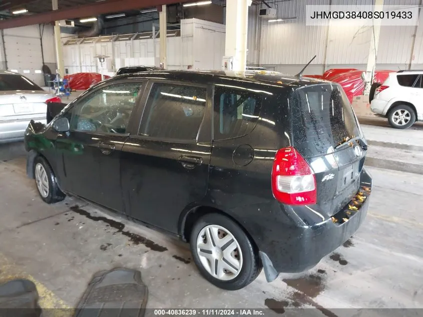 2008 Honda Fit VIN: JHMGD38408S019433 Lot: 40836239