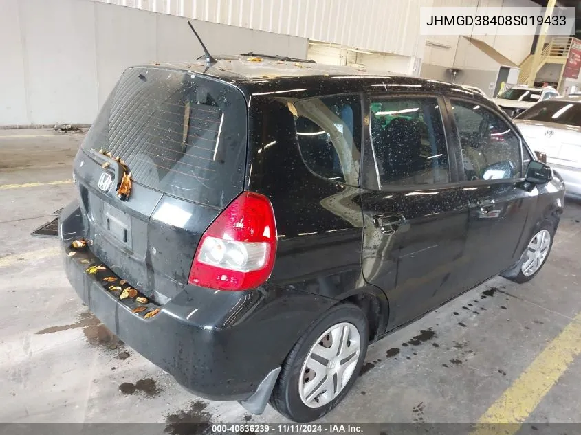 2008 Honda Fit VIN: JHMGD38408S019433 Lot: 40836239