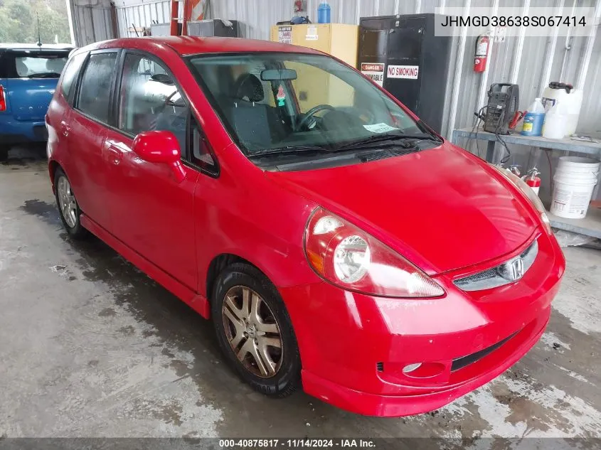 2008 Honda Fit Sport VIN: JHMGD38638S067414 Lot: 40875817