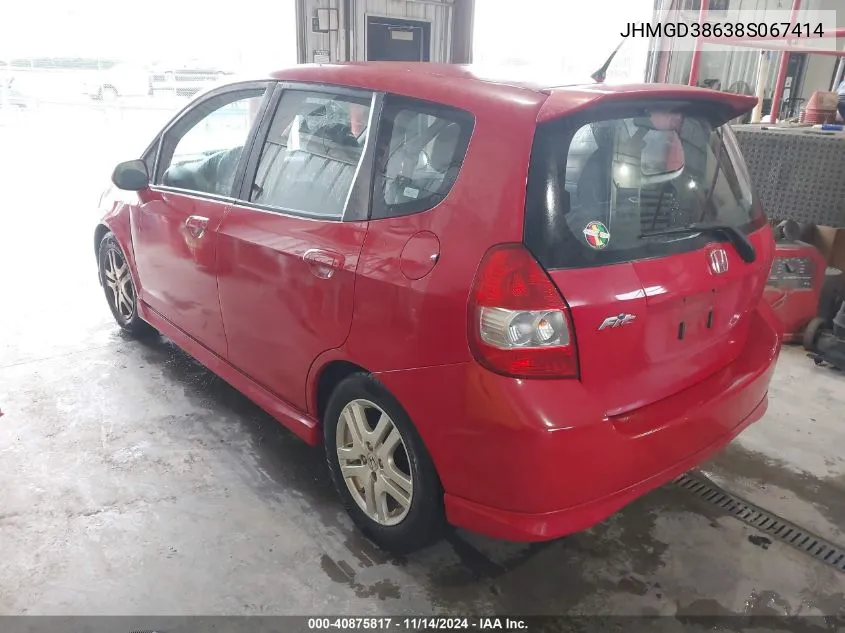 2008 Honda Fit Sport VIN: JHMGD38638S067414 Lot: 40875817