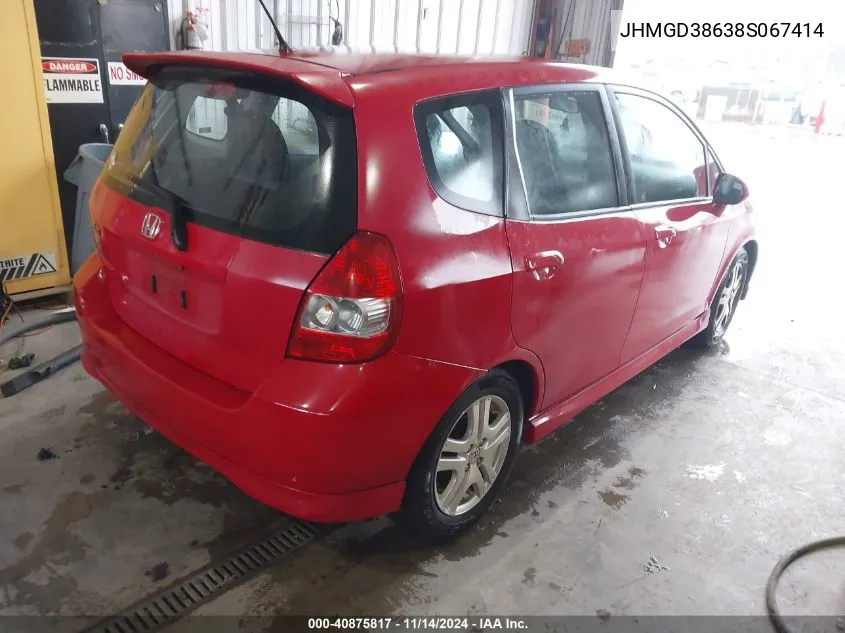 2008 Honda Fit Sport VIN: JHMGD38638S067414 Lot: 40875817