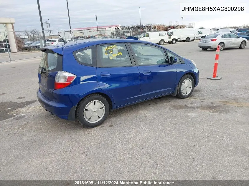 2010 Honda Fit Lx VIN: JHMGE8H5XAC800298 Lot: 20181695