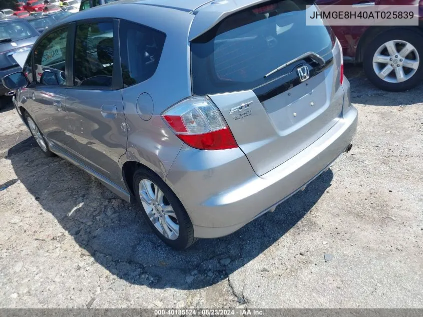 2010 Honda Fit VIN: JHMGE8H40AT025839 Lot: 40185524