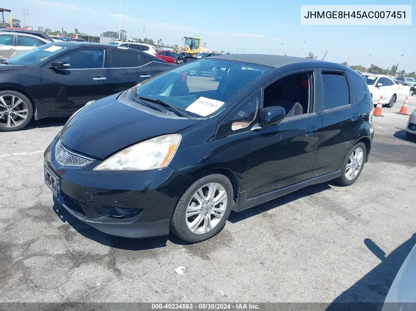 2010 Honda Fit Sport VIN: JHMGE8H45AC007451 Lot: 40234563