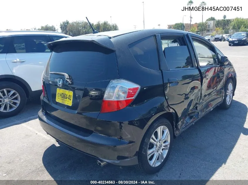 JHMGE8H45AC007451 2010 Honda Fit Sport