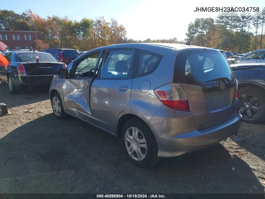 2010 Honda Fit VIN: JHMGE8H23AC034758 Lot: 40598904