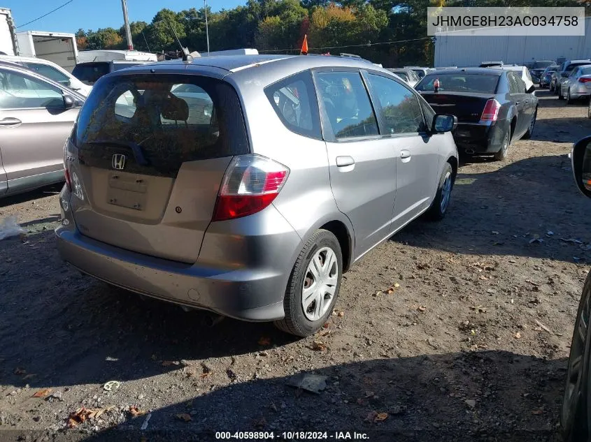 2010 Honda Fit VIN: JHMGE8H23AC034758 Lot: 40598904