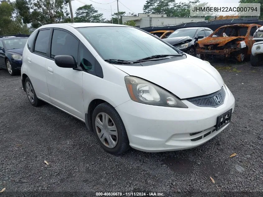 2010 Honda Fit VIN: JHMGE8H22AC000794 Lot: 40836678