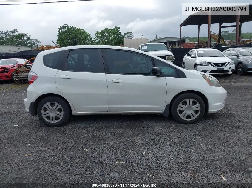 2010 Honda Fit VIN: JHMGE8H22AC000794 Lot: 40836678