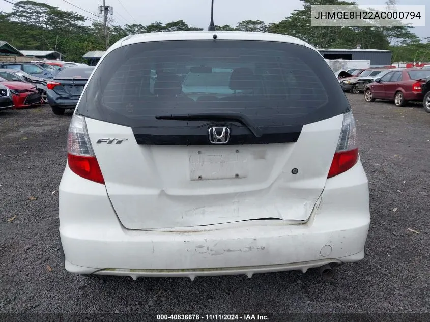 2010 Honda Fit VIN: JHMGE8H22AC000794 Lot: 40836678