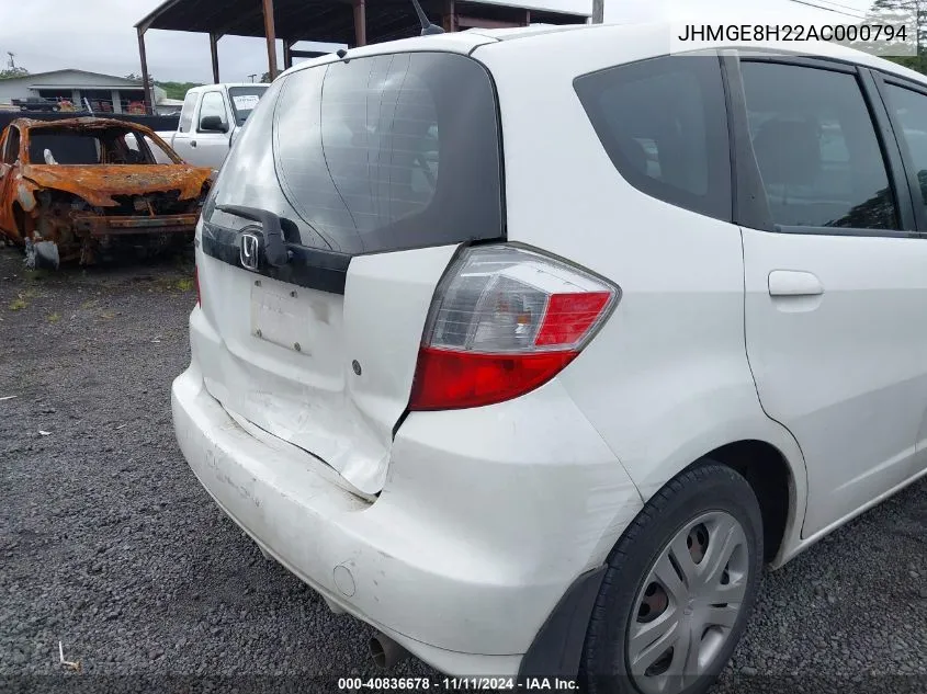 2010 Honda Fit VIN: JHMGE8H22AC000794 Lot: 40836678