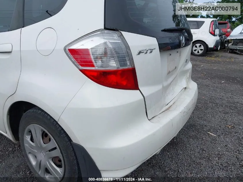 2010 Honda Fit VIN: JHMGE8H22AC000794 Lot: 40836678