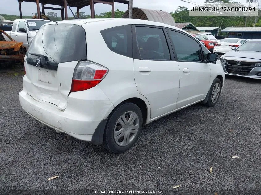 2010 Honda Fit VIN: JHMGE8H22AC000794 Lot: 40836678