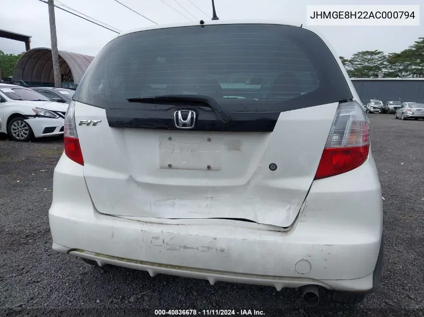 2010 Honda Fit VIN: JHMGE8H22AC000794 Lot: 40836678