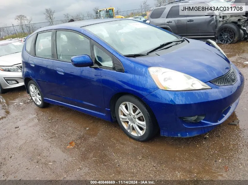 2010 Honda Fit Sport VIN: JHMGE8H43AC011708 Lot: 40846669