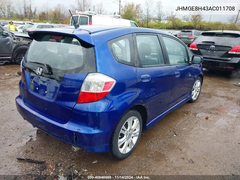 2010 Honda Fit Sport VIN: JHMGE8H43AC011708 Lot: 40846669