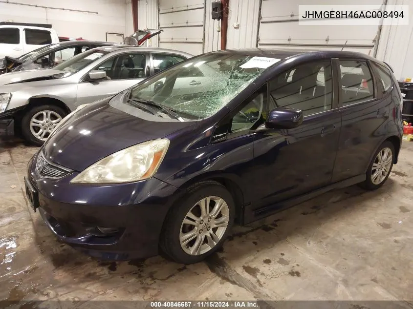 2010 Honda Fit Sport VIN: JHMGE8H46AC008494 Lot: 40846687