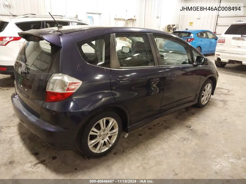 2010 Honda Fit Sport VIN: JHMGE8H46AC008494 Lot: 40846687