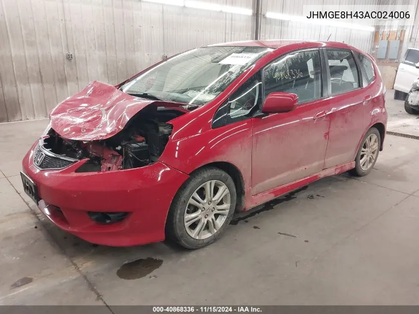 2010 Honda Fit Sport VIN: JHMGE8H43AC024006 Lot: 40868336