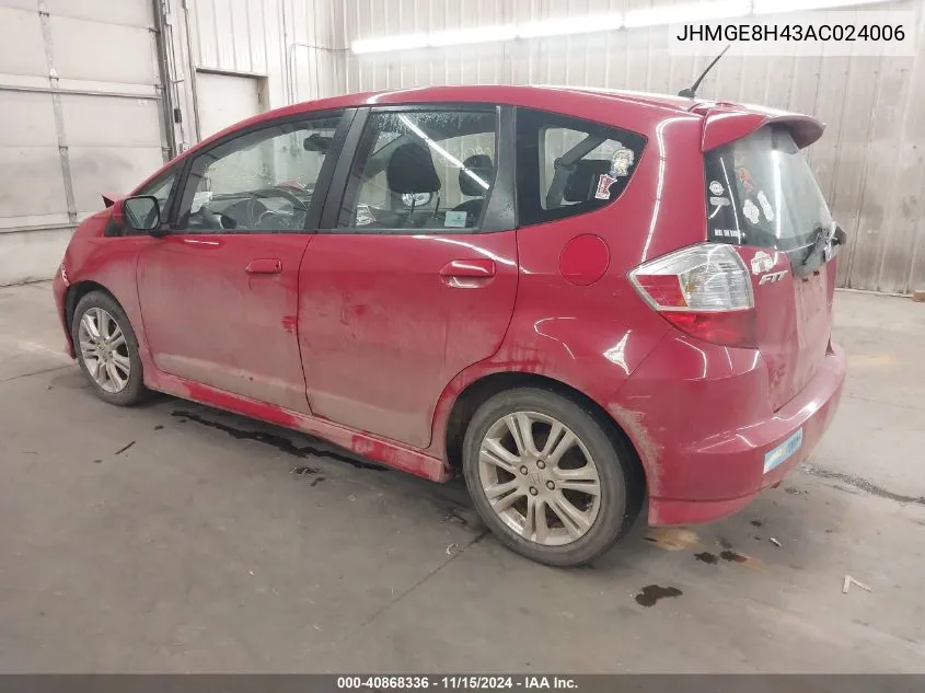 2010 Honda Fit Sport VIN: JHMGE8H43AC024006 Lot: 40868336