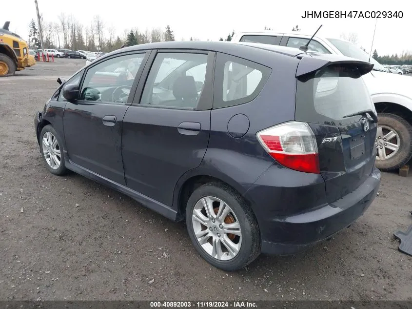 2010 Honda Fit Sport VIN: JHMGE8H47AC029340 Lot: 40892003