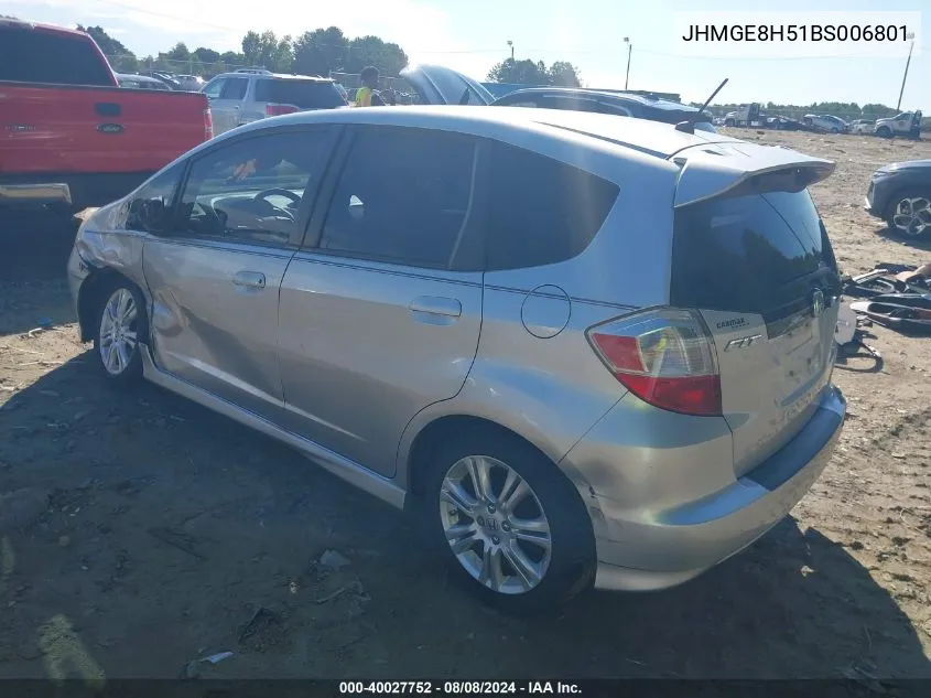 2011 Honda Fit Sport VIN: JHMGE8H51BS006801 Lot: 40027752