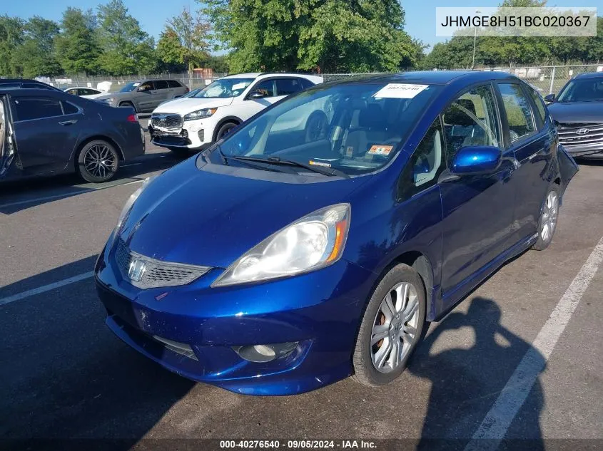 JHMGE8H51BC020367 2011 Honda Fit Sport