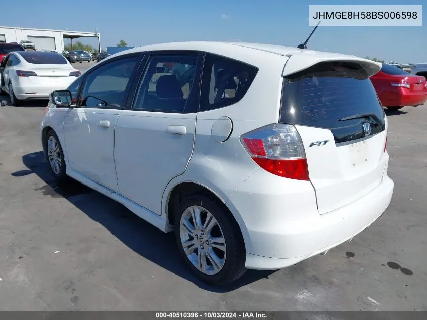 2011 Honda Fit Sport VIN: JHMGE8H58BS006598 Lot: 40510396