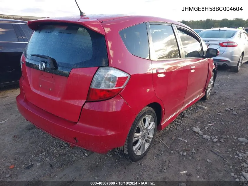 2011 Honda Fit Sport VIN: JHMGE8H58BC004604 Lot: 40567880