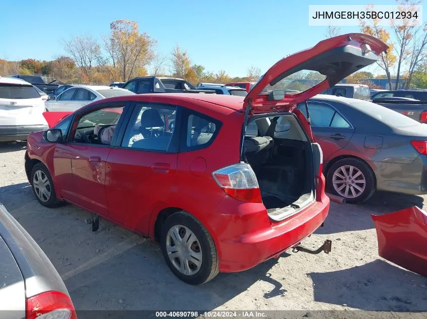 2011 Honda Fit VIN: JHMGE8H35BC012934 Lot: 40690798