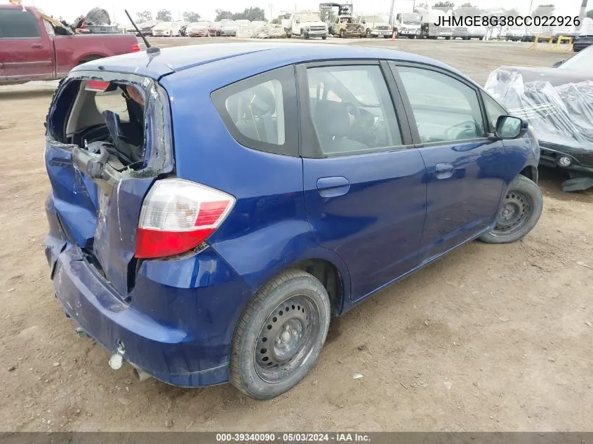 2012 Honda Fit VIN: JHMGE8G38CC022926 Lot: 39340090