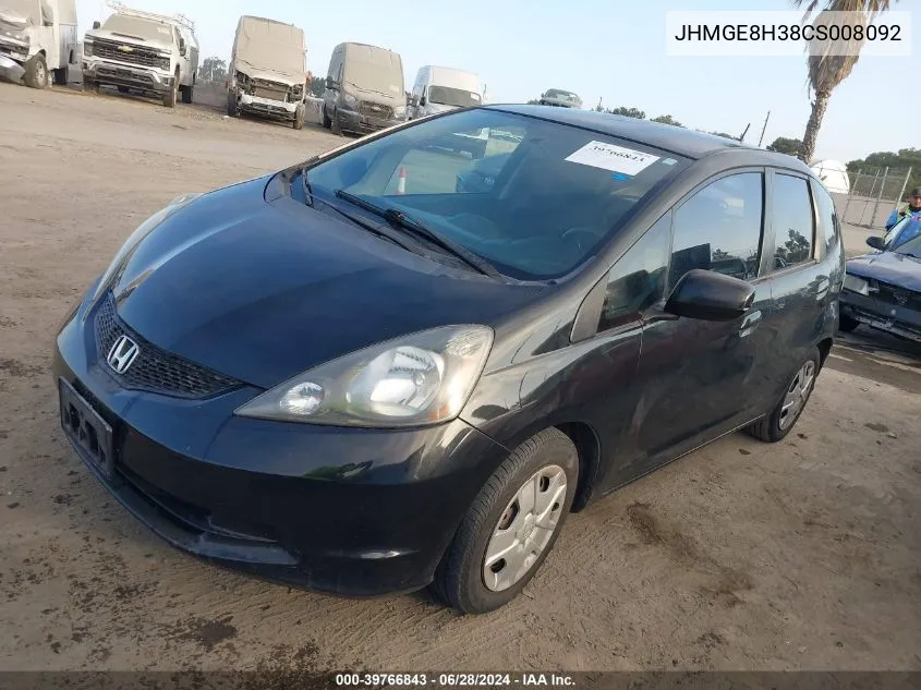 2012 Honda Fit VIN: JHMGE8H38CS008092 Lot: 39766843