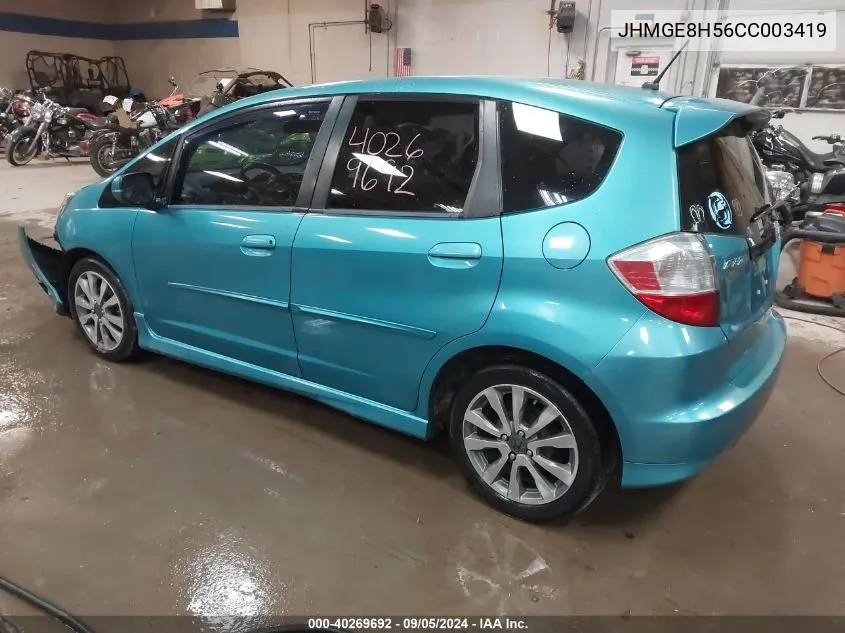 2012 Honda Fit Sport VIN: JHMGE8H56CC003419 Lot: 40269692