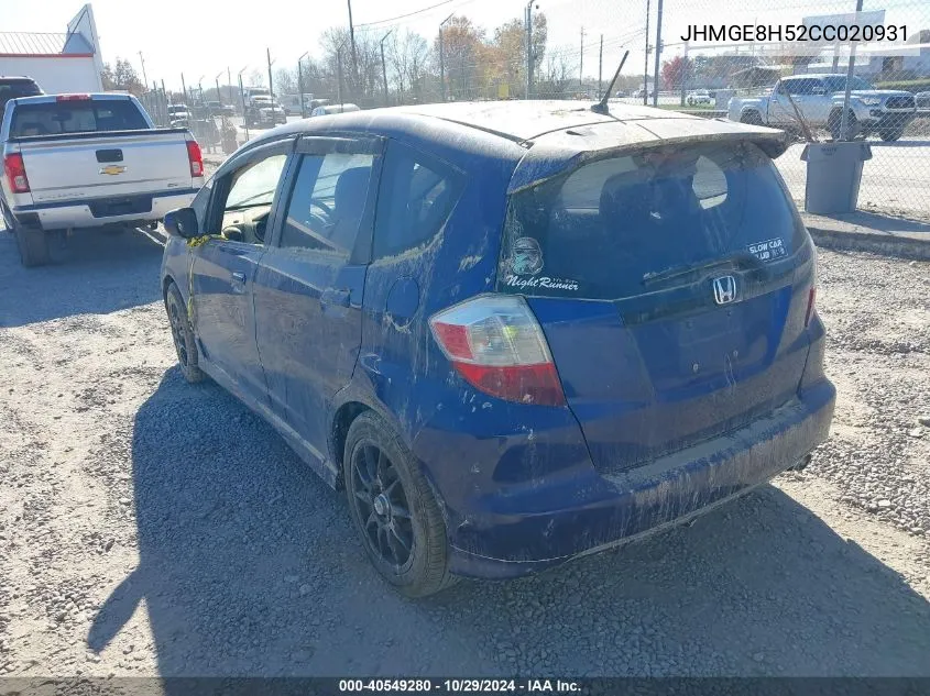 2012 Honda Fit Sport VIN: JHMGE8H52CC020931 Lot: 40549280