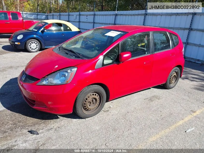 2012 Honda Fit VIN: JHMGE8H38CC022892 Lot: 40565714