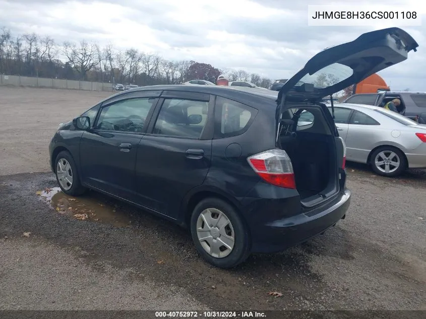 2012 Honda Fit VIN: JHMGE8H36CS001108 Lot: 40752972