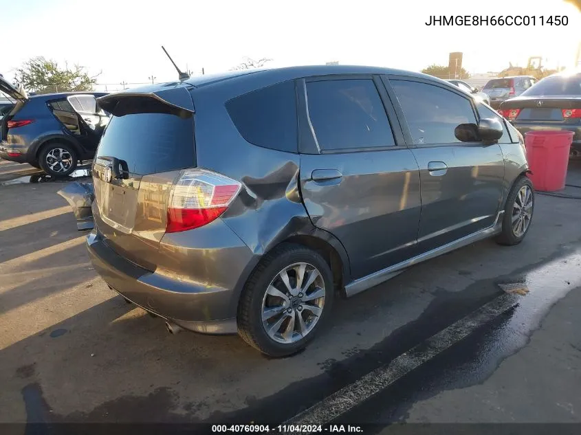 2012 Honda Fit Sport VIN: JHMGE8H66CC011450 Lot: 40760904