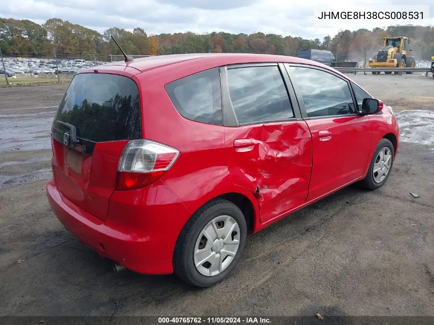 2012 Honda Fit VIN: JHMGE8H38CS008531 Lot: 40765762