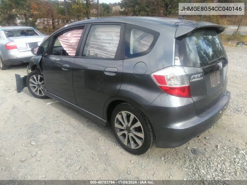 2012 Honda Fit Sport VIN: JHMGE8G54CC040146 Lot: 40783794