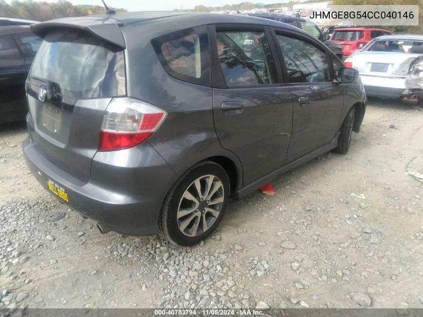 2012 Honda Fit Sport VIN: JHMGE8G54CC040146 Lot: 40783794