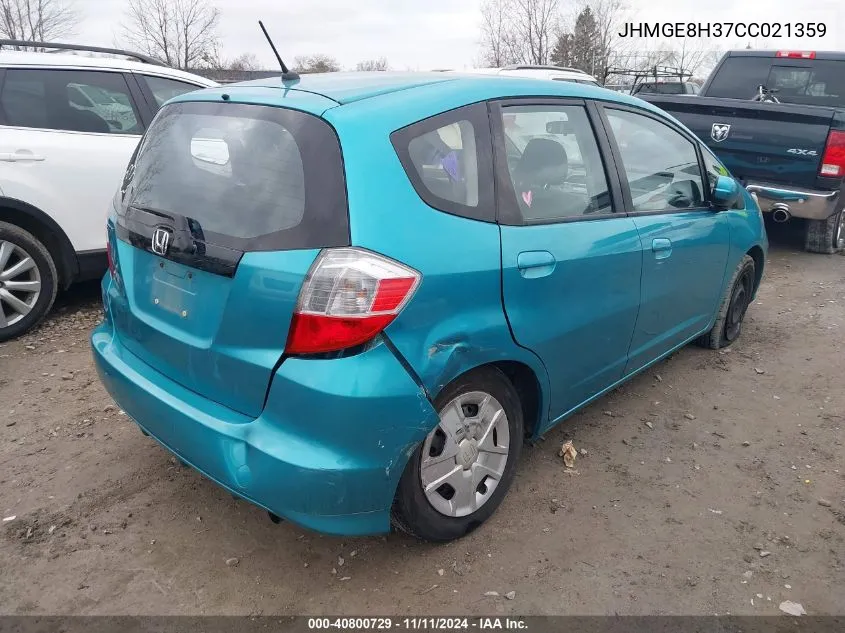 2012 Honda Fit VIN: JHMGE8H37CC021359 Lot: 40800729