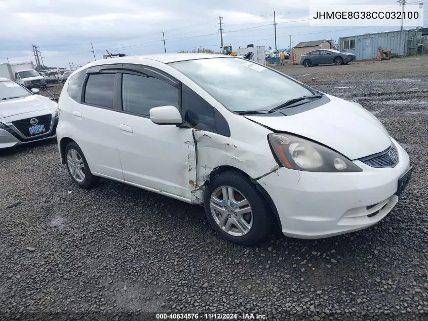 2012 Honda Fit VIN: JHMGE8G38CC032100 Lot: 40834576