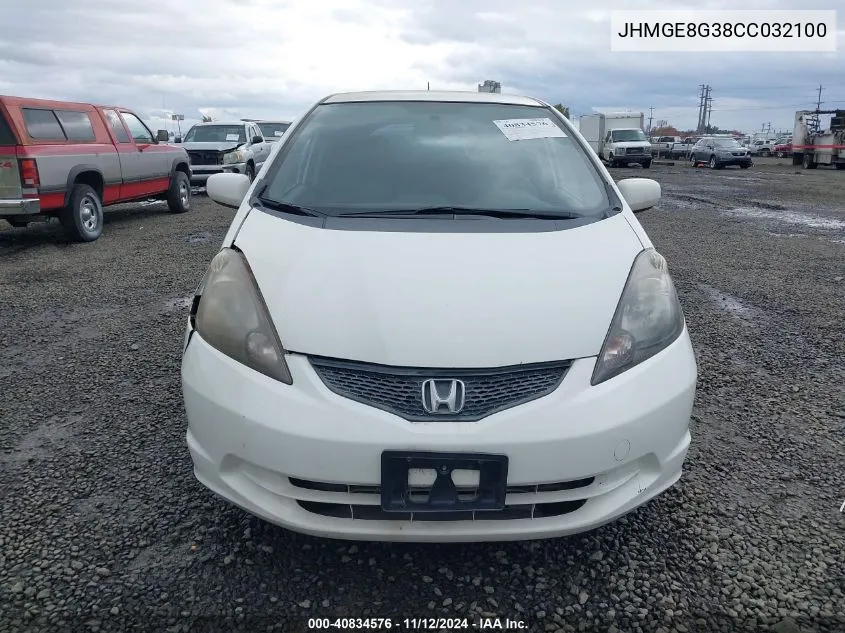 2012 Honda Fit VIN: JHMGE8G38CC032100 Lot: 40834576