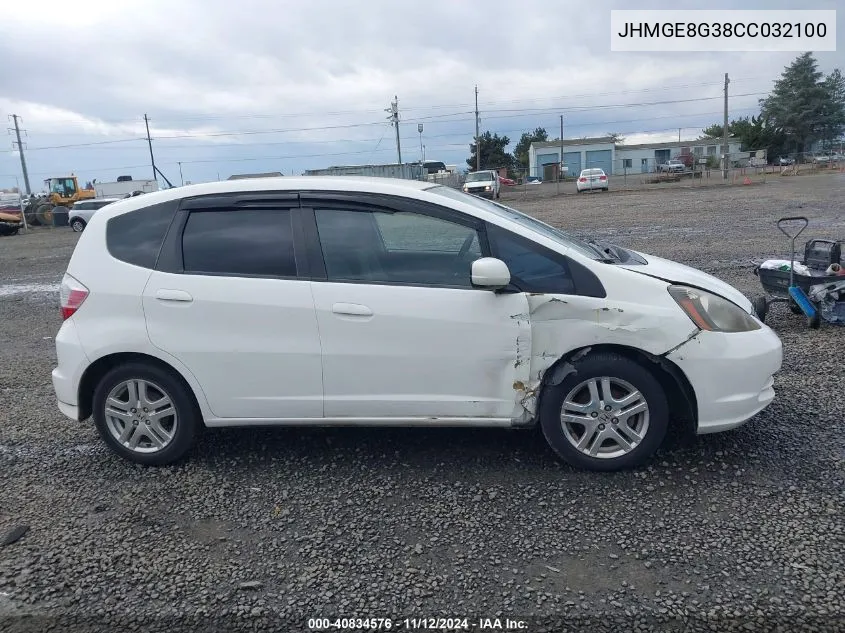 2012 Honda Fit VIN: JHMGE8G38CC032100 Lot: 40834576