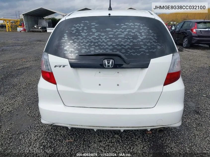 2012 Honda Fit VIN: JHMGE8G38CC032100 Lot: 40834576