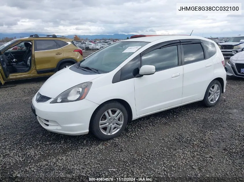 2012 Honda Fit VIN: JHMGE8G38CC032100 Lot: 40834576