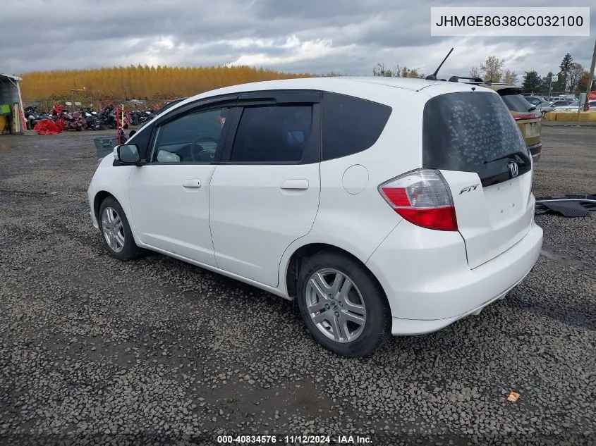 2012 Honda Fit VIN: JHMGE8G38CC032100 Lot: 40834576